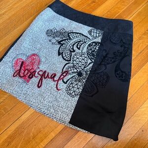 Desigual Black and White Mini Skirt with Red Accents